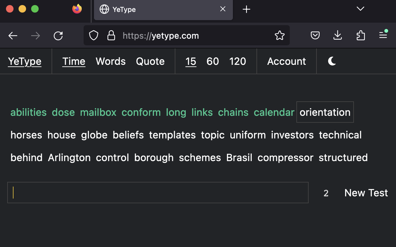 YeType website screenshot